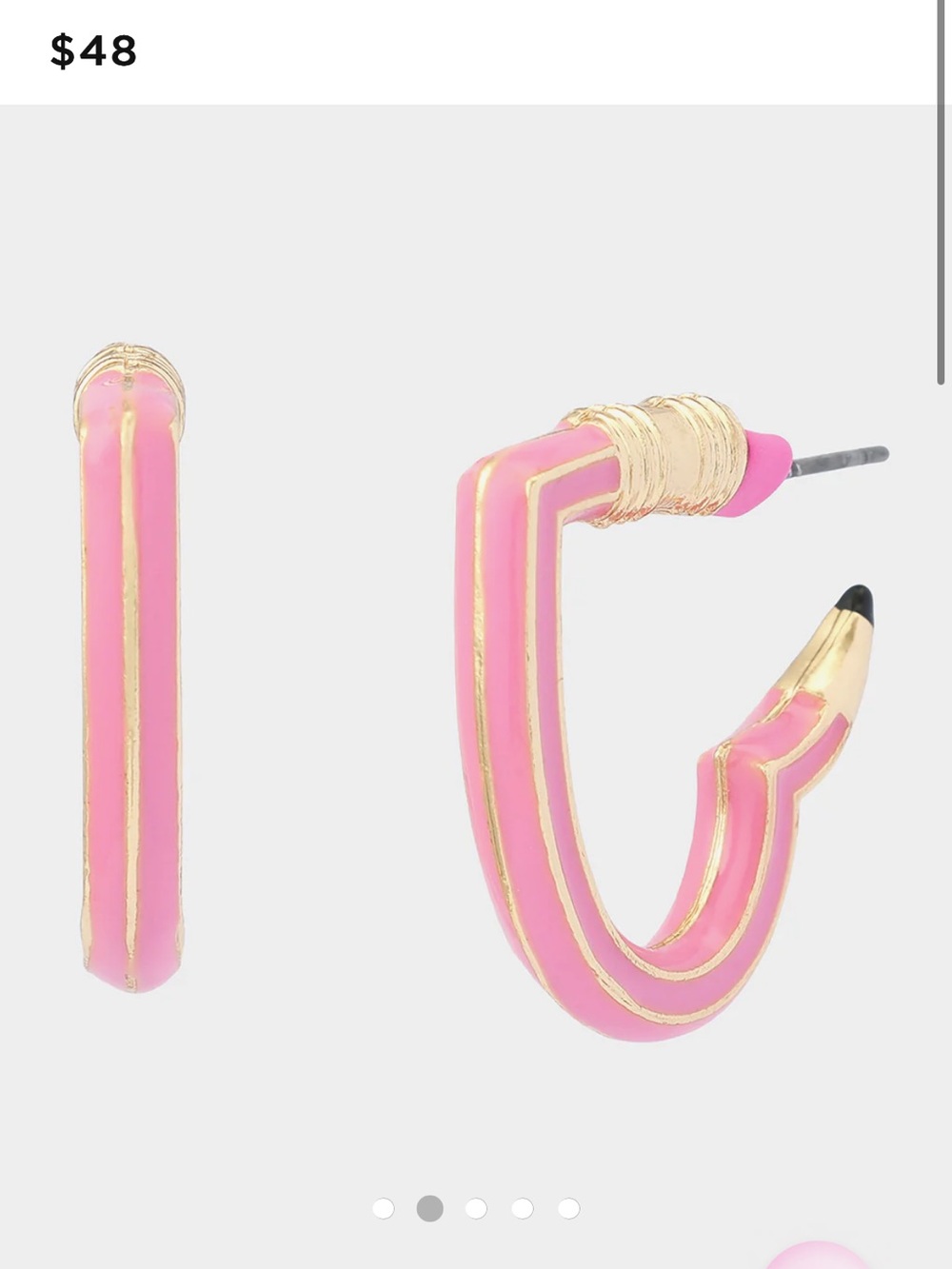 Betsy Johnson Pink Enamel Pencil Huggie Earrings - Gold Trim